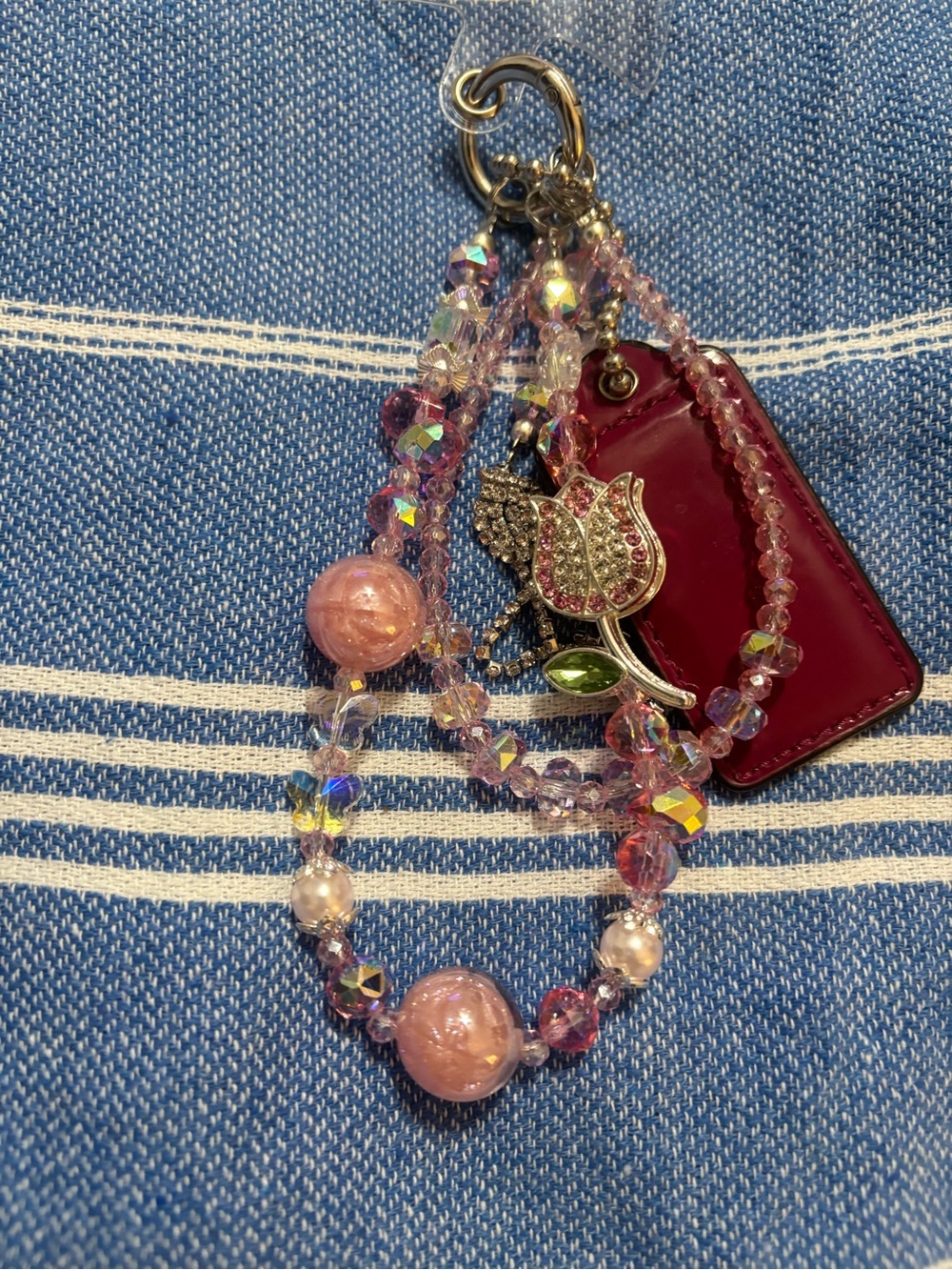 Coach hangtag with Pink and Burgundy Crystal Beaded Bag Charm with Tulip Accent - Picture 5 of 9